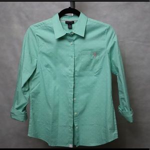 Green and white polka dots button down Dress shirt